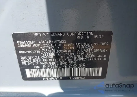 2019 Subaru Crosstrek 2.0I from USA, damaged, VIN JF2GTABC2K8388065